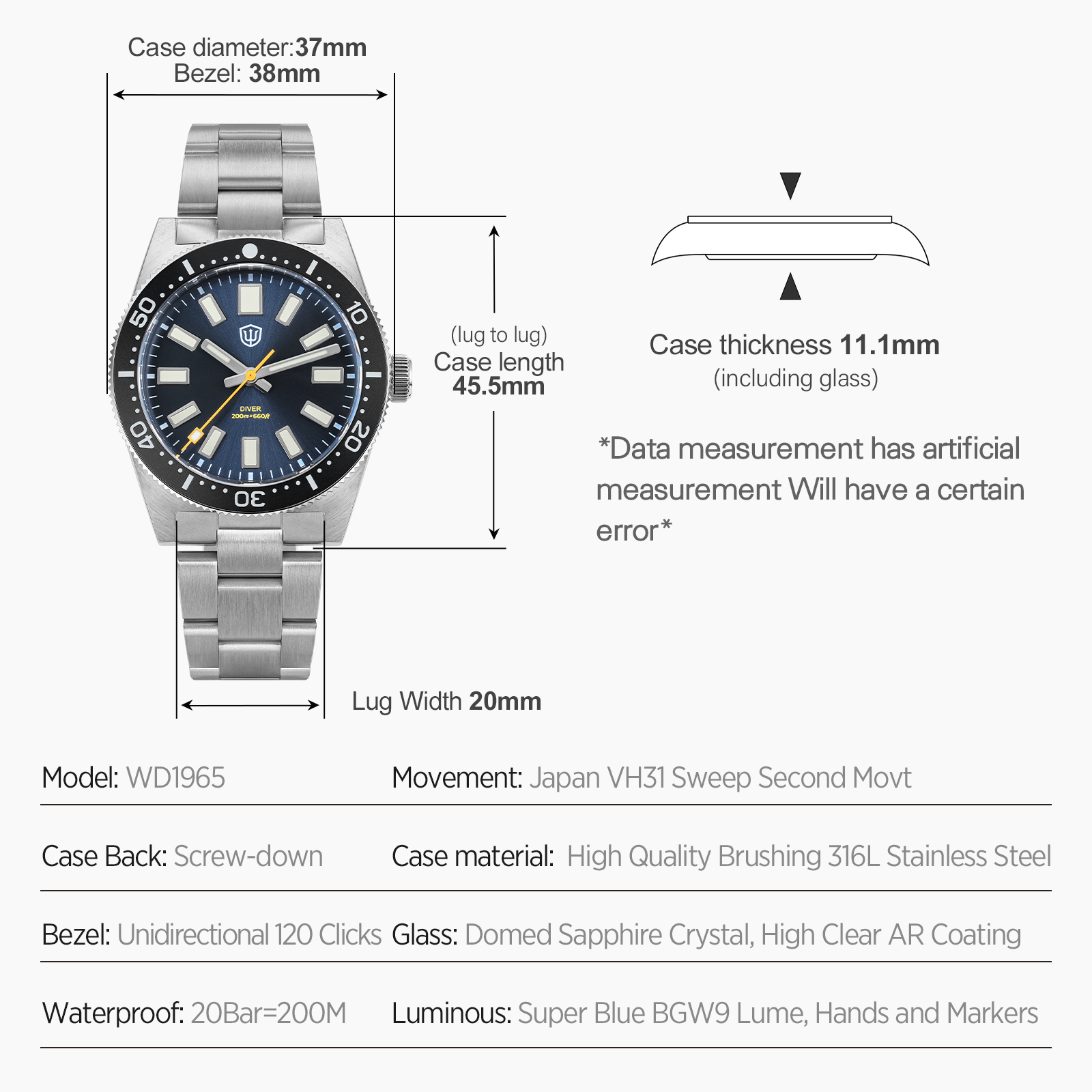 Мужские часы Watchdives 37 мм  – обзор и цена Jewelry For Watches